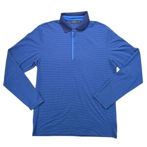 Bugatchi Performance Polo Blue Stripe Men's M Long Sleeve Quarter Zip